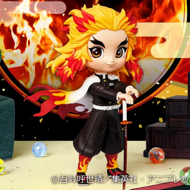 Q Posket Rengoku Kyojuro ver. A оригінальна фігурка з аніме Demon Slayer: Kimetsu No Yaiba зображення з заднім фоном
