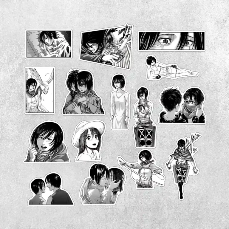 Стікерпак Mikasa Ackerman: набір з 15 унікальних наліпок з головною героїнею аніме Attack on Titan.
